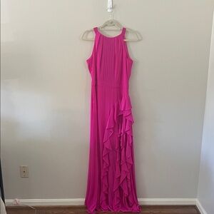 Betsy & Adam Fuchsia Ruffle Maxi Dress